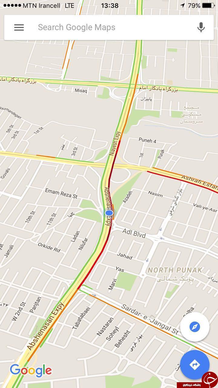 مشاهده وضعیت لحظه ای ترافیک تهران در نقشه گوگل میسر شد + آموزش