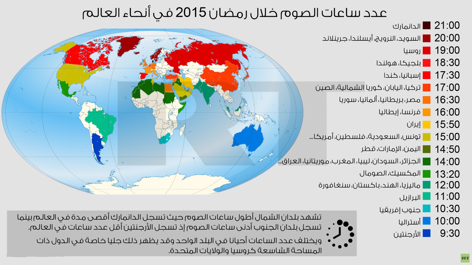 ساعات روزه‌داری در کشورهای جهان + نقشه