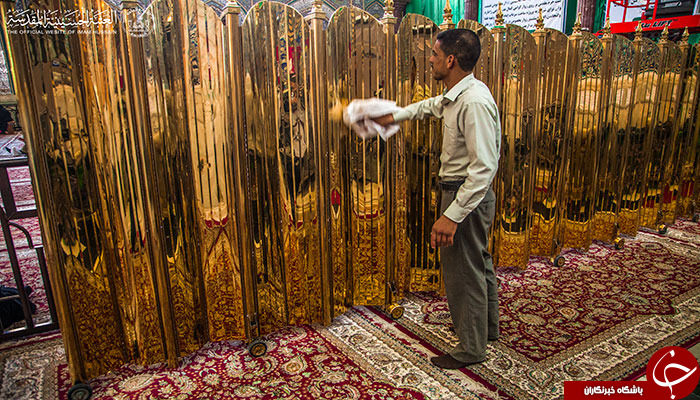 غبارروبی صحن مطهر حسینی به مناسبت حلول ماه رمضان + تصاویر