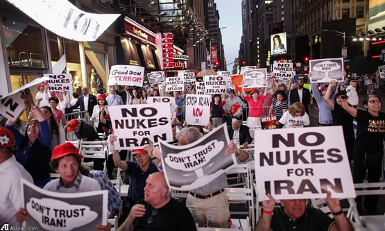 تظاهرات طرفداران رژیم صهیونیستی علیه توافق ایران در نیویورک