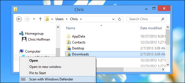 افزودن گزینه‌ی Scan with Windows Defender به منوی راست کلیک فایل‌ها