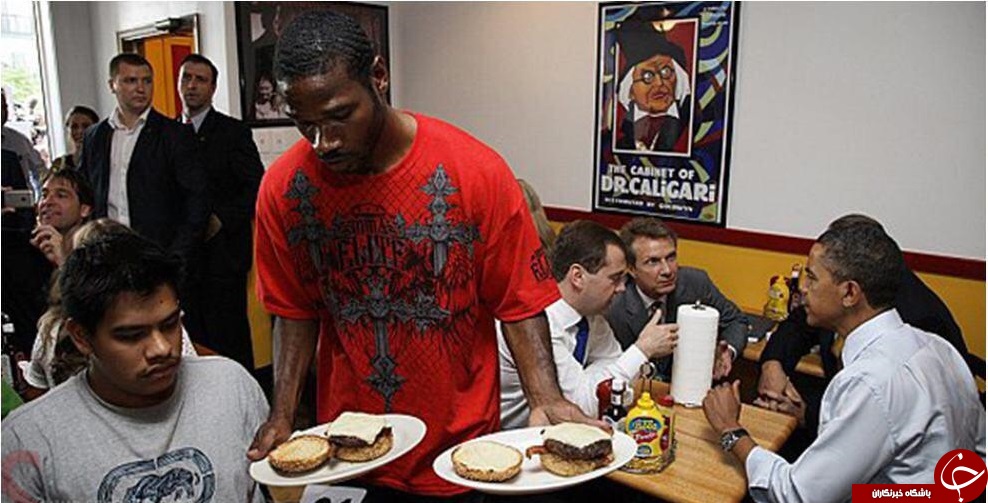 همبرگر خوردن اوباما با مدودف + تصاویر
