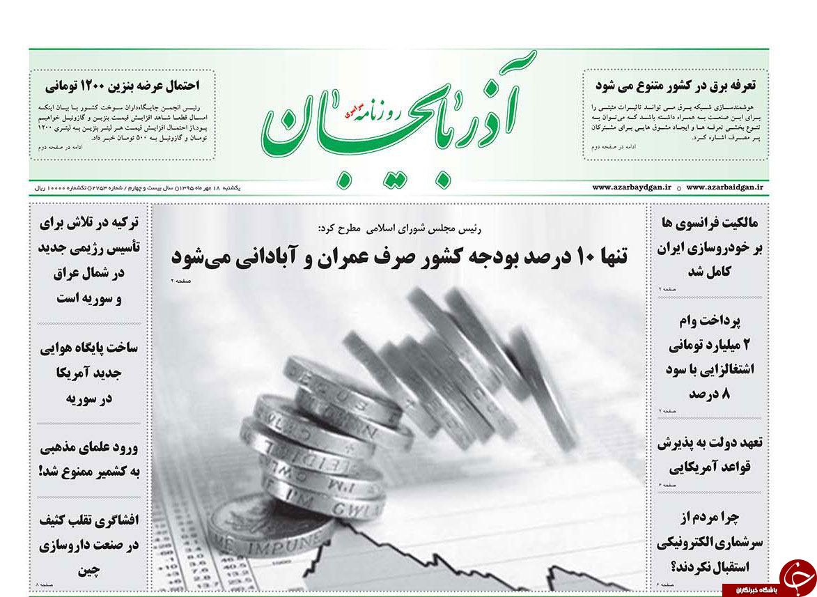 صفحه نخست روزنامه استان‌آذربایجان شرقی یک شنبه 18مهرماه