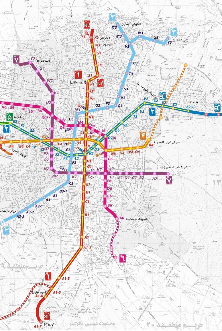 نقشه خطوط 7 گانه مترو تهران و حومه + تصاویر