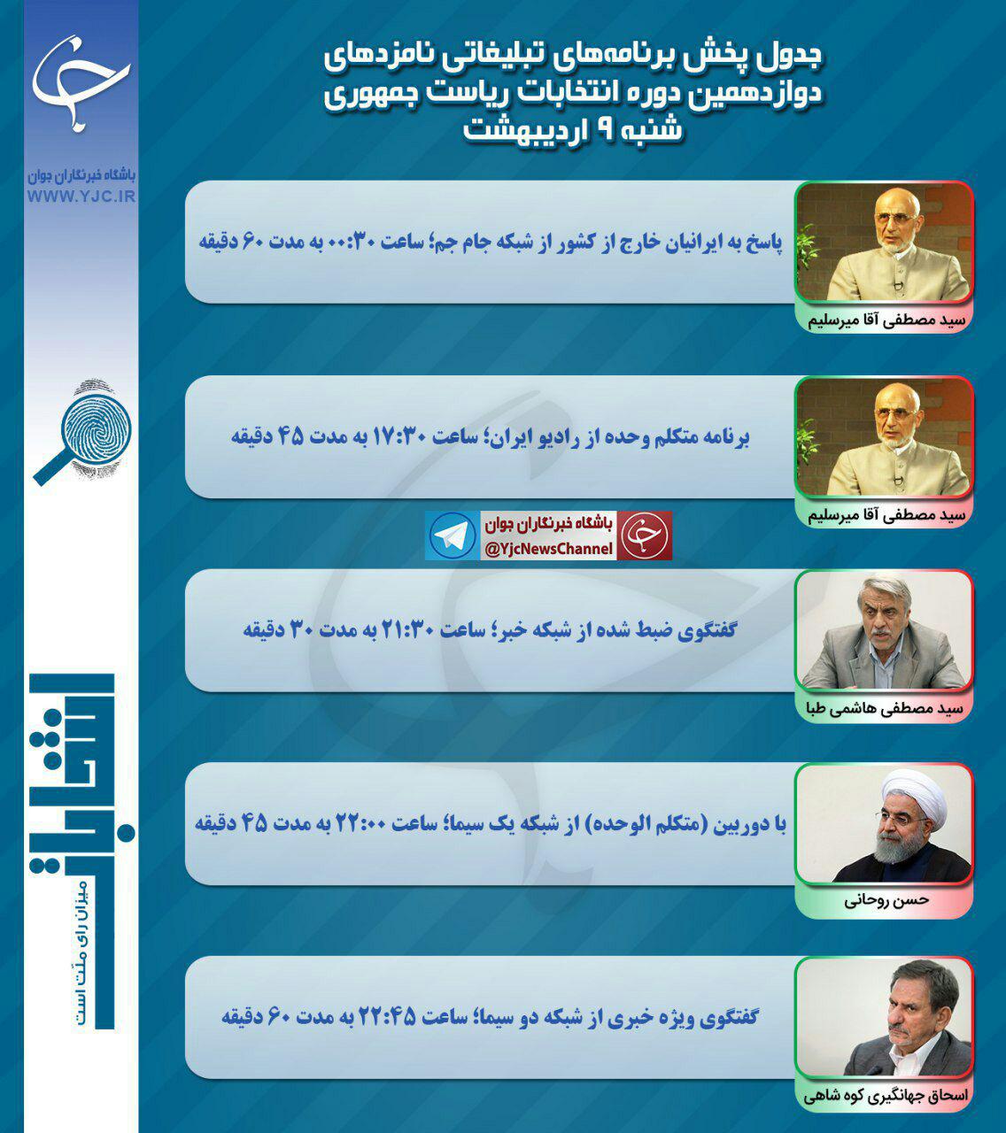 برنامه‌های امروز (شنبه) نامزدهای ریاست جمهوری در صداوسیما