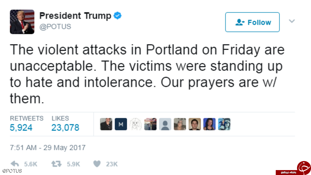 واکنش ترامپ به حمایت قربانیان پورتلند از مسلمانان