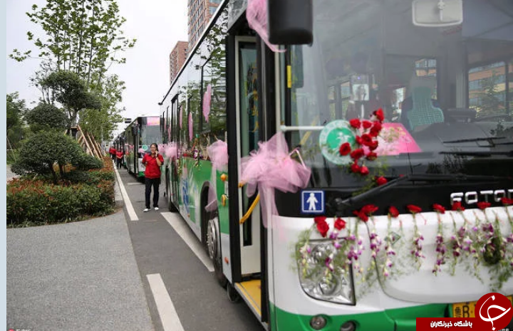 عروس چینی، در اقدامی جالب اتوبوسش را تبدیل به ماشین عروس کرد + تصاویر