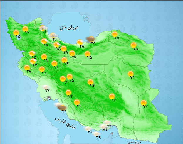 وضعیت آب و هوای 12 شهریور ماه/بارش پراکنده همراه با رعد و برق در برخی مناطق کشور+ جدول