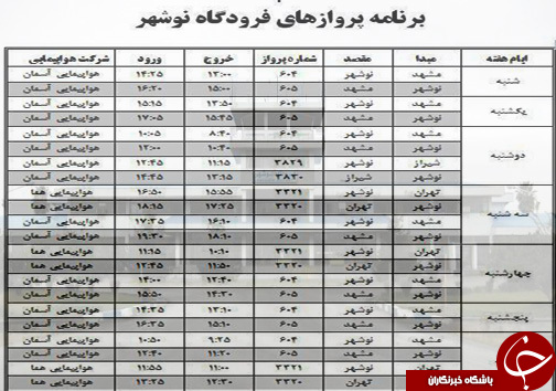 پرواز‌های شنبه ۲۹ مهر از فرودگاه‌های مازندران