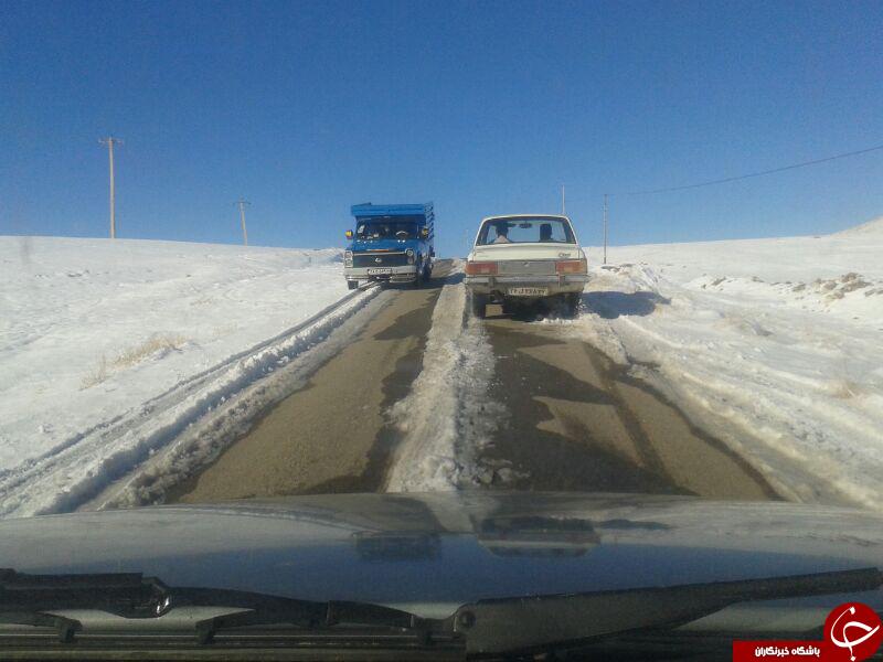 مسدودی جاده قوروقچی به علت بارش برف + تصاویر