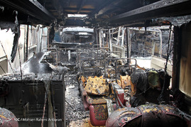 آتش سوزی در نمایشگاه اتوبوس های مسافربری - مشهد
