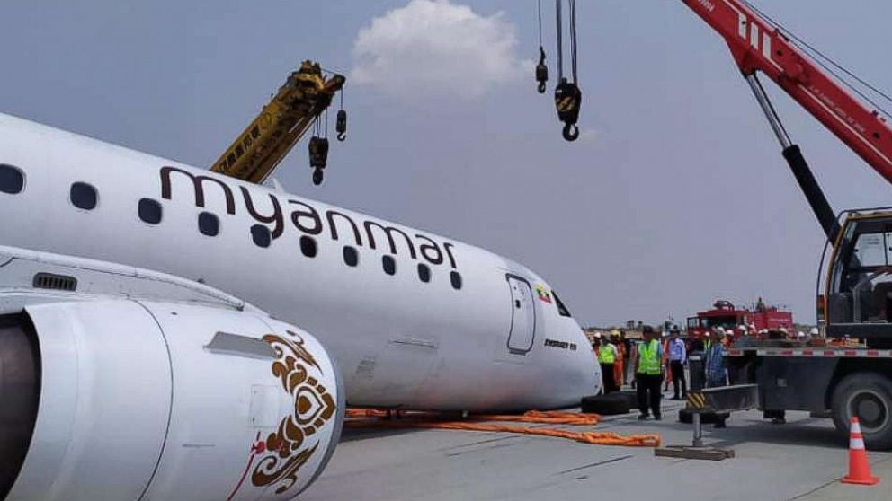 Myanmar pilot lands plane on its nose