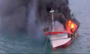 آتش سوزی یک کشتی در کره‌جنوبی + فیلم