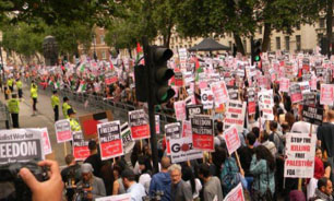 تظاهرات هزاران نفری مردم انگلیس در محکومیت جنایت‌های رژیم صهیونیستی در غزه