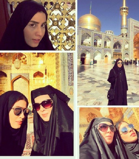 تیپ جالب لیلا بلوکات و خواهرش در حرم امام رضا (ع) +عکس