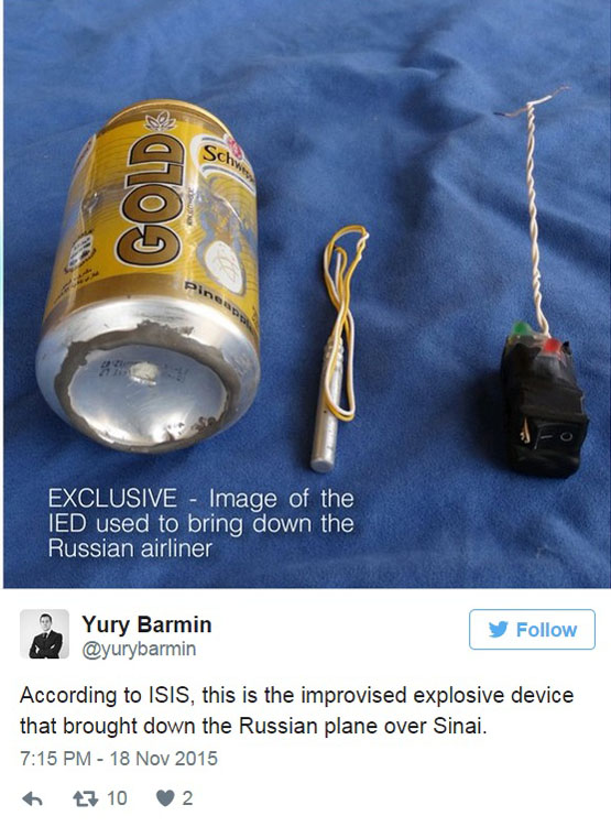 بمبی که داعش در هواپیمای روسیه استفاده کرد+ عکس