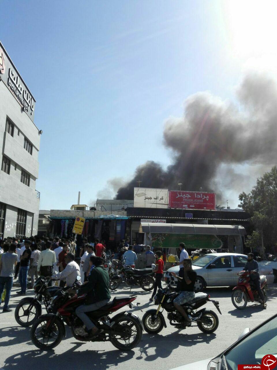 آتش سوزی در بازار قشم + فیلم و تصاویر