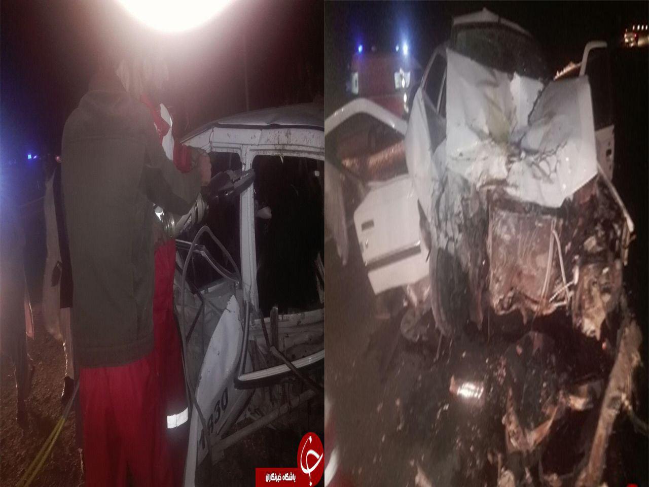 4 کشته وزخمی در برخورد سه خودروی سواری درمحور سراوان-سوران+عکس