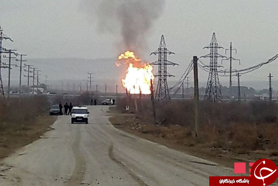 آتش سوزی گسترده در پی انفجار یک خط لوله در آذربایجان +تصاویر