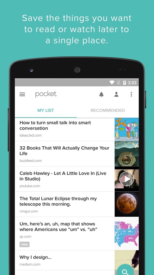 دانلود Pocket  برای اندروید و Ios ؛ نرم افزار ذخیره و مشاهده آفلاین صفحات و محتوای وب