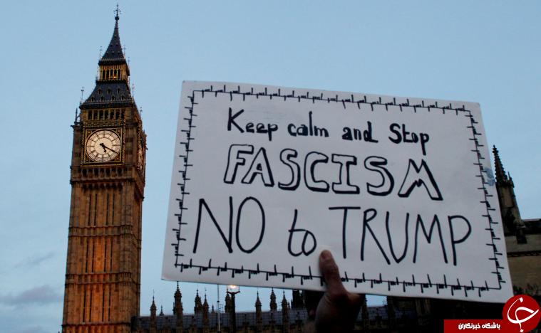 تظاهرات هزاران انگلیسی در مقابل پارلمان لندن در اعتراض به سفر ترامپ به این کشور + تصاویر