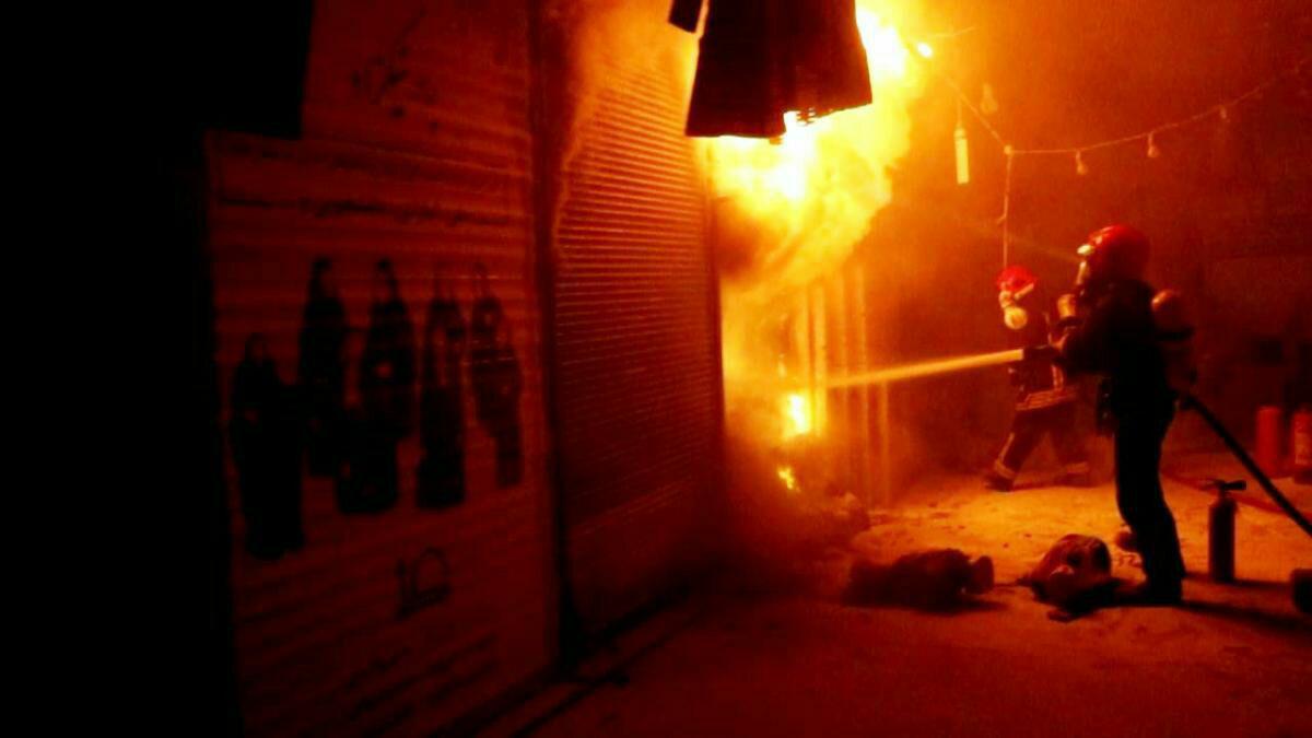 مهار آتش سوزی در بازار امام رضا علیه السلام مشهد