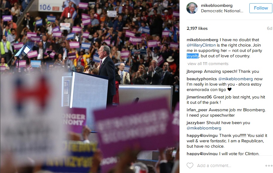 بلومبرگ از کلینتون حمایت کرد+اینستاپست