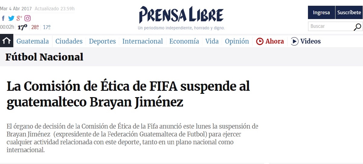 فیفا خیمنز را نقره داغ کرد / محرومیت ابدی برای رئیس سابق فدراسیون فوتبال گواتمالا