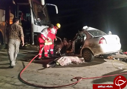 ۴ عضو یک خانواده بر اثر برخورد اتوبوس و خودروی سواری در محور فردوس–دیهوک کشته شدند+ تصاویر