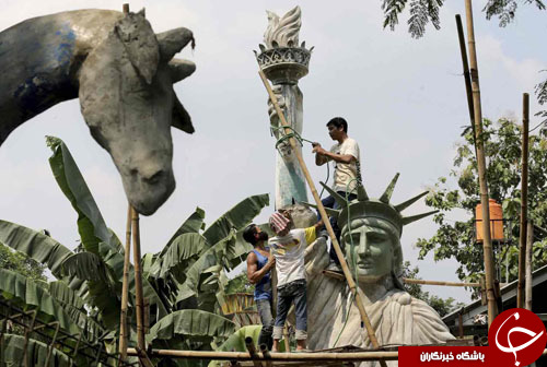تصاویر روز: از فرو نشست زمین در لهستان تا ساخت مجسمه آزادی در اندونزی