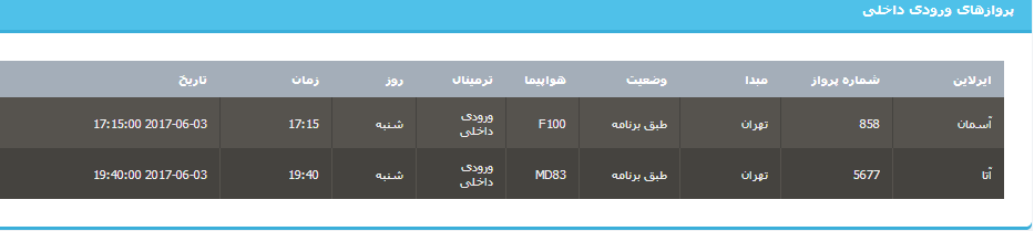 جدول برنامه‌های هواپیمایی ارومیه در روز شنبه ۱۳ خردادماه ۹۶