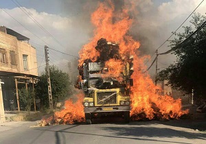 آتش گرفتن هولناک کامیون در اردبیل + فیلم