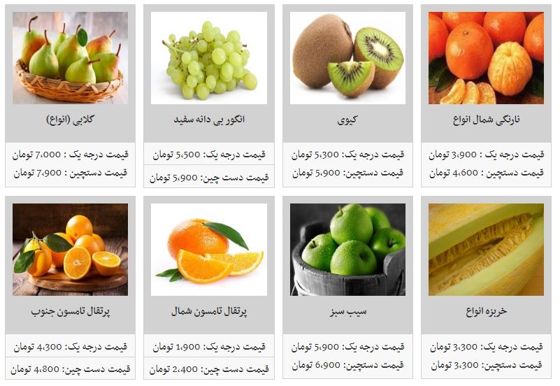قیمت انواع میوه در غرفه تره بار