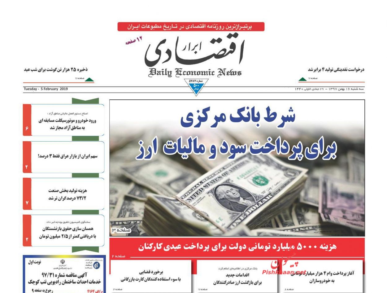 صفحه نخست روزنامه‌های اقتصادی ۱۶ بهمن ماه