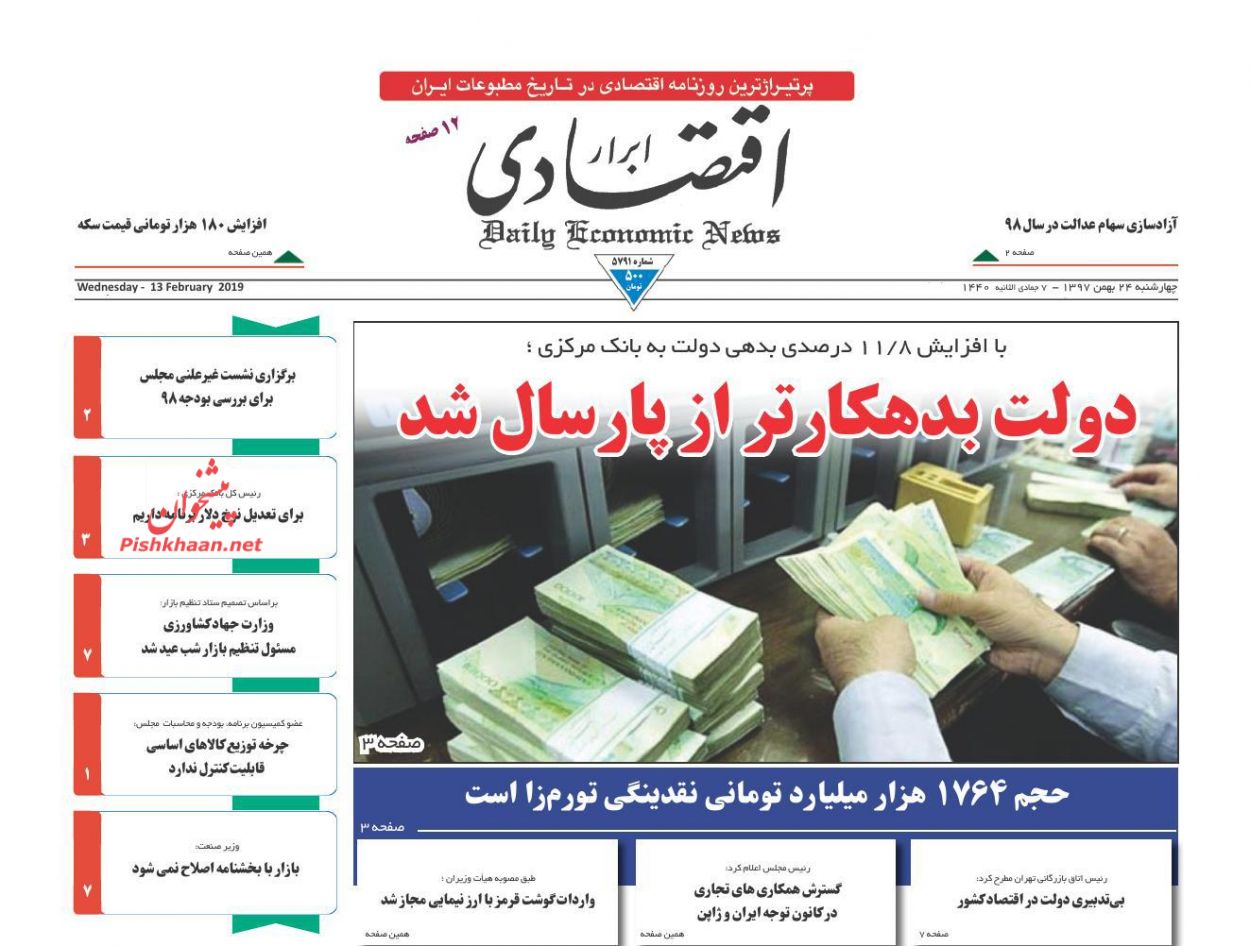 صفحه نخست روزنامه‌های اقتصادی ۲۴ بهمن ماه