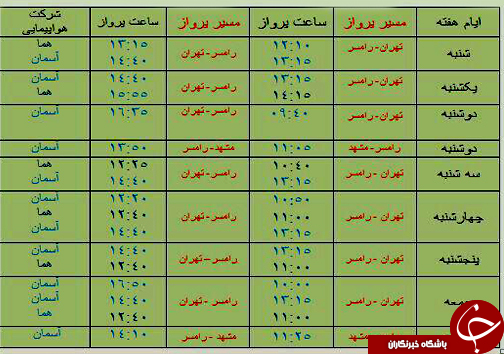 پرواز‌های سه شنبه ۹ بهمن ماه فرودگاه‌های مازندران