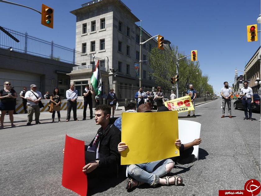 تظاهرات مقابل سفارت آمریکا در کانادا در اعتراض به کشتار فلسطینیان در نوار غزه+ تصاویر