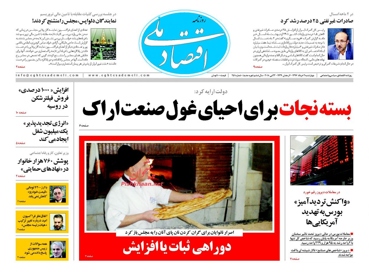 صفحه نخست روزنامه های اقتصادی 2 خردادماه