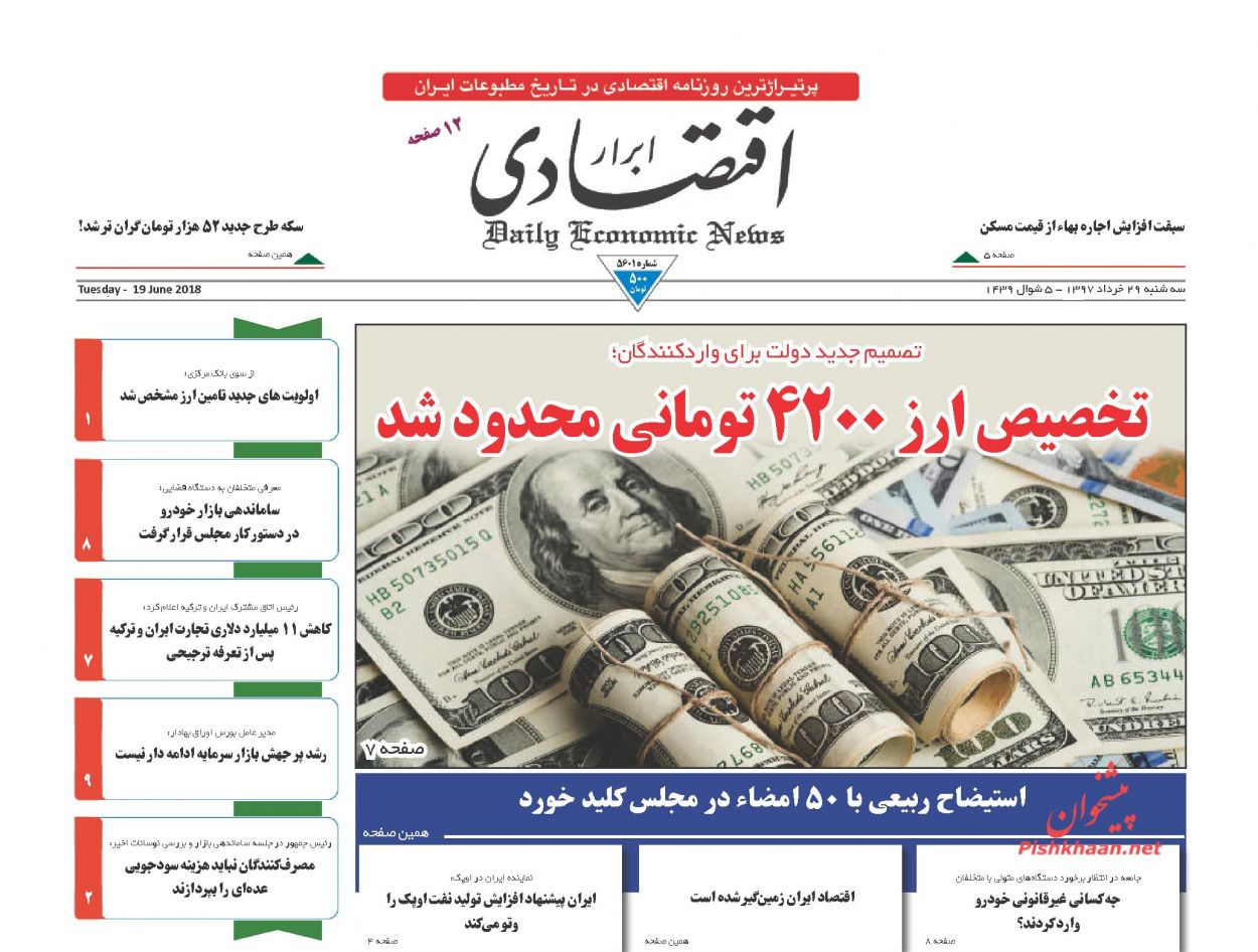 صفحه نخست روزنامه های اقتصادی 29 خردادماه