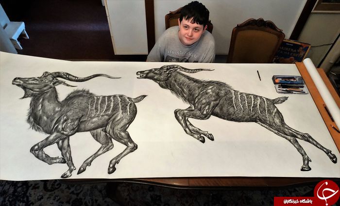 پسر نابغه ۱۳ ساله ای که نقاشی های حیرت آوری برگرفته از طبیعت میکشد+تصاویر