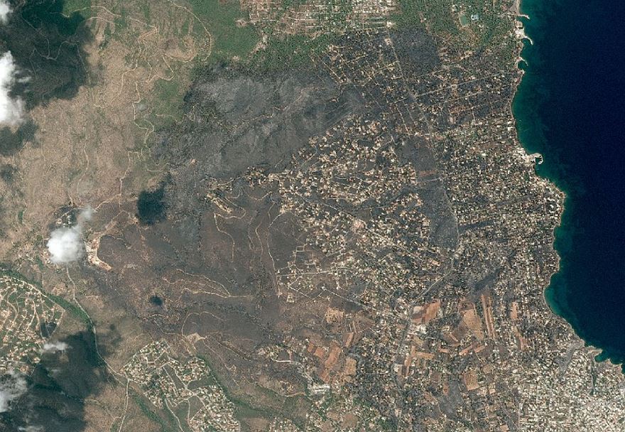 تصاویر ماهواره‌ای قبل و بعد از آتش سوزی گسترده در یونان