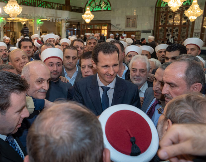 حضور بشار اسد در مراسم جشن میلاد پیامبر اعظم در دمشق+ تصاویر