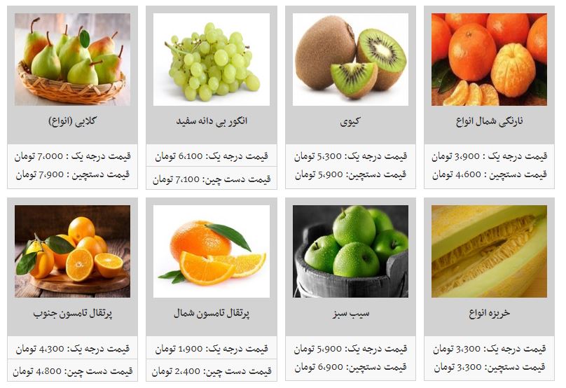 قیمت انواع میوه در غرفه تره بار