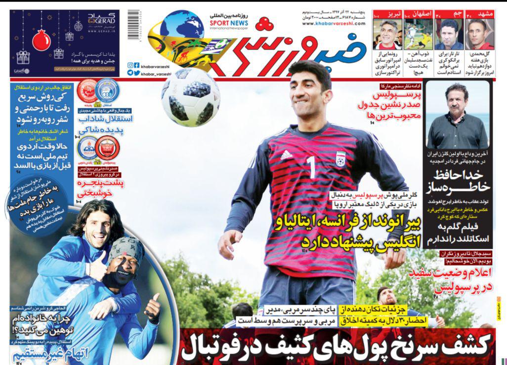 روزنامه‌های ورزشی بیست و دوم آذر