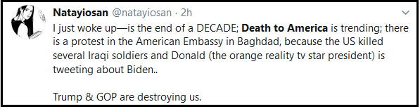در پی حمله معترضین عراقی به سفارت آمریکا، Death to America ترند توییتر شد