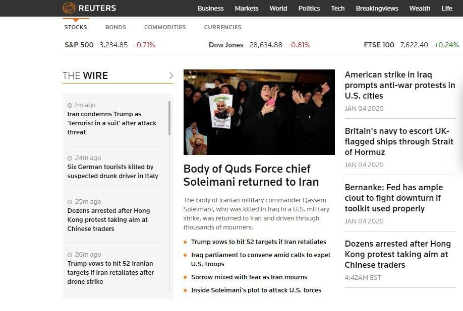 بازتاب تشییع پیکر سردار سلیمانی در اهواز در رسانه‌های جهان
