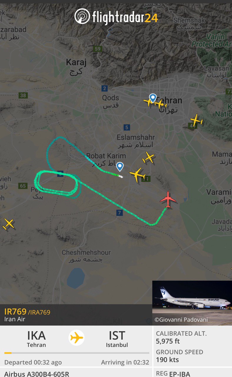 هواپیمای تهران استانبول بعد از پرواز به فرودگاه امام خمینی برگشت