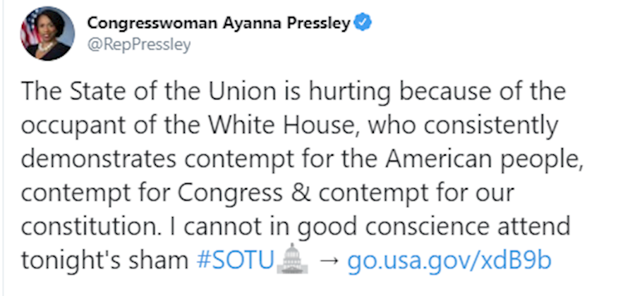 توئیت آیانا بریسلی، عضو مجلس نمایندگان از ایالت ماساچوست