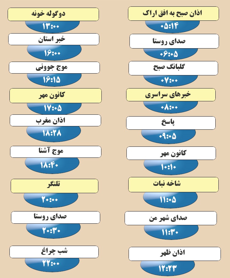 برنامه‌های صدای شبکه آفتاب در چهاردهم اسفند ماه ۹۸