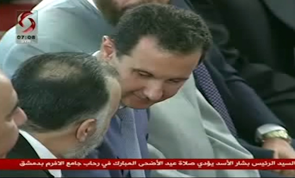 حضور بشار اسد در نماز عید قربان مسجد الأفرم دمشق + فیلم